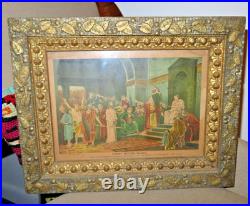 Antique leaves berries Frame Christ Before Pilate Religious Print Avil Co 1888