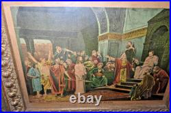 Antique leaves berries Frame Christ Before Pilate Religious Print Avil Co 1888