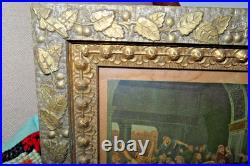 Antique leaves berries Frame Christ Before Pilate Religious Print Avil Co 1888