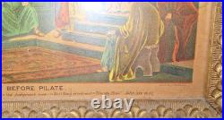 Antique leaves berries Frame Christ Before Pilate Religious Print Avil Co 1888