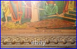 Antique leaves berries Frame Christ Before Pilate Religious Print Avil Co 1888