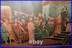 Antique leaves berries Frame Christ Before Pilate Religious Print Avil Co 1888
