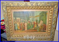 Antique leaves berries Frame Christ Before Pilate Religious Print Avil Co 1888