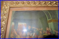 Antique leaves berries Frame Christ Before Pilate Religious Print Avil Co 1888