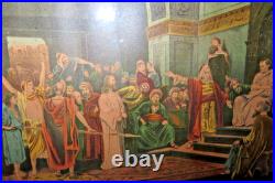 Antique leaves berries Frame Christ Before Pilate Religious Print Avil Co 1888