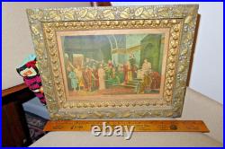 Antique leaves berries Frame Christ Before Pilate Religious Print Avil Co 1888