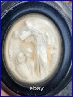 Antique meerschaum Christ carrying the Cross Wall plaque religious art 19thc