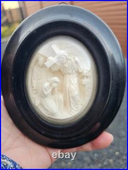 Antique meerschaum Christ carrying the Cross Wall plaque religious art 19thc