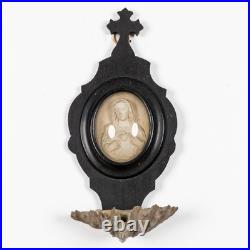 Antique meerschaum Immaculate heart Mary holy water font plaque religious