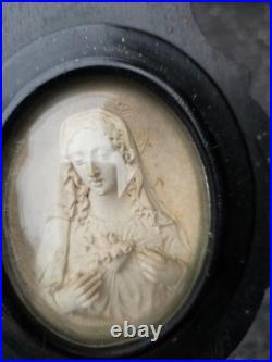 Antique meerschaum Immaculate heart Mary holy water font plaque religious