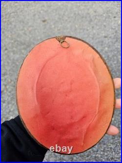 Antique meerschaum bas golgotha religious scene convex glass wall plaque 19thc