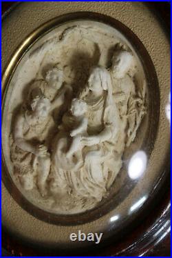 Antique meerschaum carved Bible religious scene napoleon iii wood frame