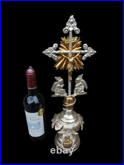 Antique metal Crucifix angels snake heart Cross religious