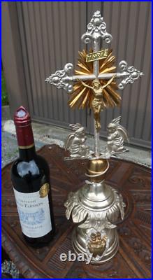 Antique metal Crucifix angels snake heart Cross religious