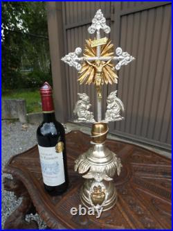 Antique metal Crucifix angels snake heart Cross religious