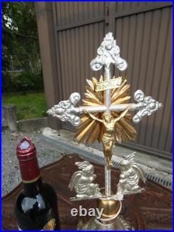 Antique metal Crucifix angels snake heart Cross religious