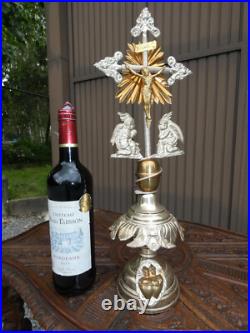 Antique metal Crucifix angels snake heart Cross religious