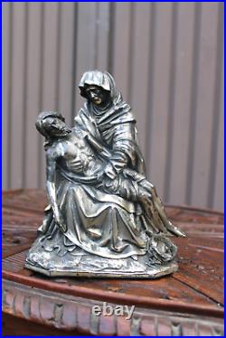 Antique metal pieta religious statue figurine