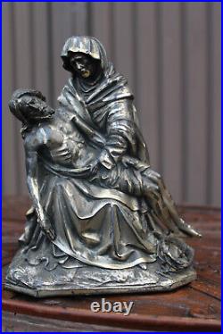 Antique metal pieta religious statue figurine