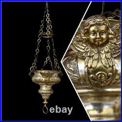 Antique metal putti angels figural sanctuary lamp religious church