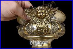 Antique metal putti angels figural sanctuary lamp religious church