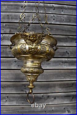 Antique metal putti angels figural sanctuary lamp religious church