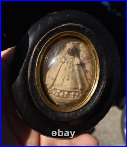 Antique mini notre dame de hal black madonna meerschaum plaque Wall religious