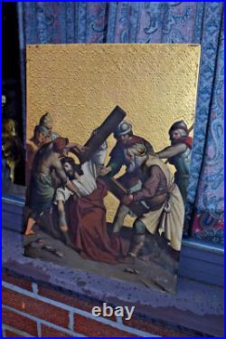 Antique mixed technic Descent from cross painting on copper Religious