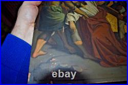 Antique mixed technic Descent from cross painting on copper Religious