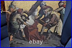 Antique mixed technic Descent from cross painting on copper Religious