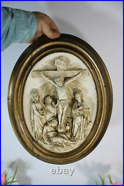 Antique napoleon III Meerschaum crucifix Bible plaque Religious signed bloch
