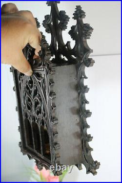 Antique neo gothic wood carved relic holder cabinet religious church rare