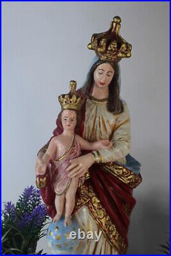 Antique notre dame de victoires madonna child statue figurine religious angels