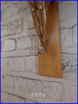 Antique oak wood carved corpus crucifix religious