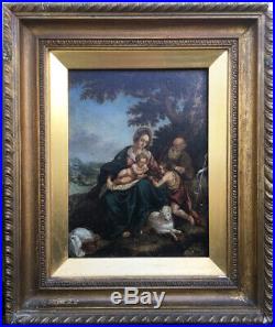 Antique oil painting, The Holy Family with St John the Baptist, 18th 19th century