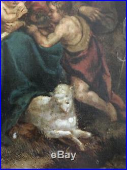 Antique oil painting, The Holy Family with St John the Baptist, 18th 19th century