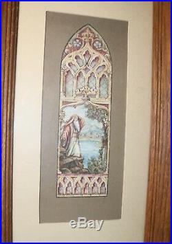Antique original religious preliminary church stained glass painting diagram art