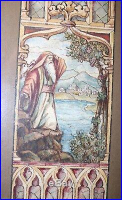 Antique original religious preliminary church stained glass painting diagram art