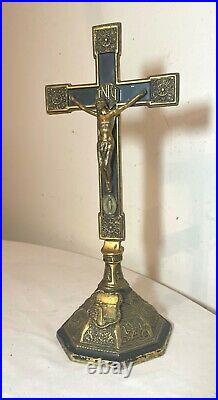 Antique ornate 1800's bronze religious catholic Jesus altar cross crucifix