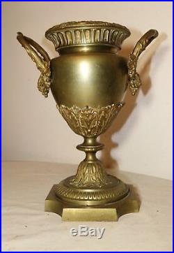 Antique ornate gilt bronze porcelain religious painting urn vase garniture Mary