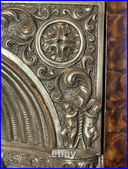 Antique ornate religious Jesus Christ wall silver over bronze relief plaque art