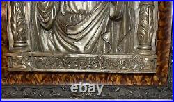 Antique ornate religious Jesus Christ wall silver over bronze relief plaque art