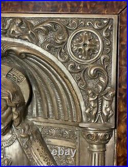 Antique ornate religious Jesus Christ wall silver over bronze relief plaque art