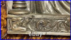 Antique ornate religious Jesus Christ wall silver over bronze relief plaque art