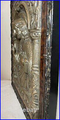 Antique ornate religious Jesus Christ wall silver over bronze relief plaque art