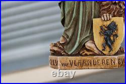 Antique our lady of flanders lion religious madonna statue signed