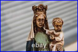 Antique our lady of flanders lion religious madonna statue signed