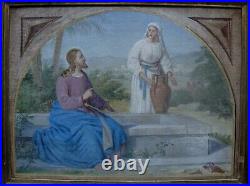 Antique painting. Jesus and the Samaritian woman. Th. Wegener c1865