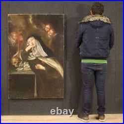 Antique painting Saint nun religious framework oil on canvas 18th century 700