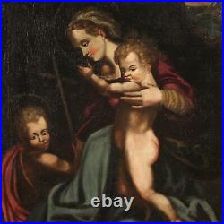 Antique painting framework religious frame oil on canvas Virgin with child 700